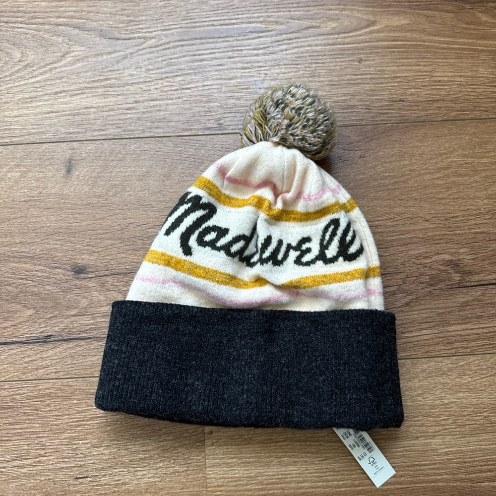 NEW Madewell Retro Pom-Pom Beanie Winter Hat in Cloud Lining NI562 One Size Warm